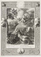 KG 12607
<br/>
Tempel der Muzen: De dood van Argus.
<br/>
<em>Picart, Bernard (1673-1733)</em>